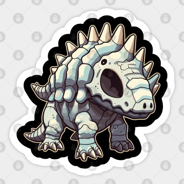 Horrible Chibi Stegosaurus Isometric Dinosaur Skeleton Sticker by DanielLiamGill